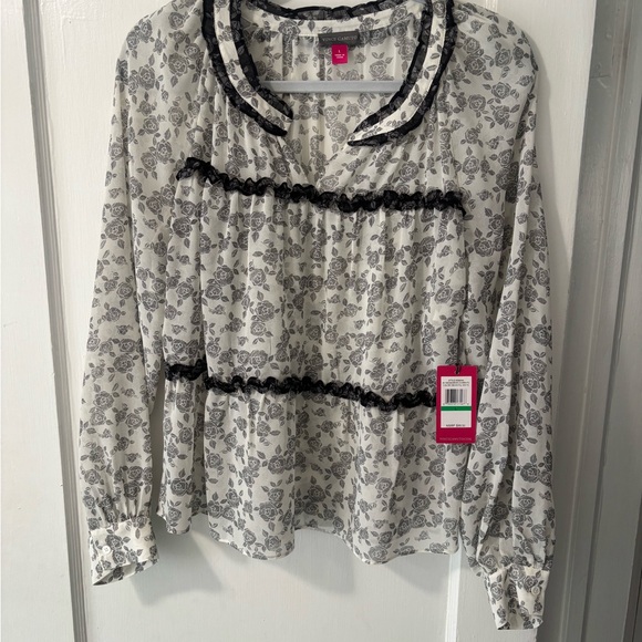 Vince Camuto Tops - Vince Camuto sheer Black and White Floral Blouse